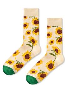 1 Paar unisex personalisierte Kniestrümpfe mit Sonnenblumenmuster, modische Paar-Socken, Sportssocken, für alle Jahreszeiten