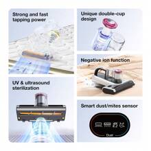 JIMMY BX6 Pro Double Cup Mite Vacuum Cleaner, 600W 16kPa Suction, Bedside Vacuum Cleaner, Smart Dust Sensor, UV Light And Negative Ion Ultrasound Air Purification, 0.5L Dust Bin, Display LED (Wired) - EU F Type Plug(220-240V) - View 3