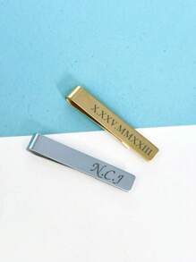 Clip de corbata grabado personalizado mate, gemelos de acero inoxidable con monograma, joyería de boda para el novio, accesorios de moda para hombres