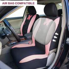 Butterfly Cloth Breathable Universal Car Seat Cover Full Set For 5 Seat Front Rear Cover Fit For Cars Trucks SUVs Washable - Hồng - Xem 2