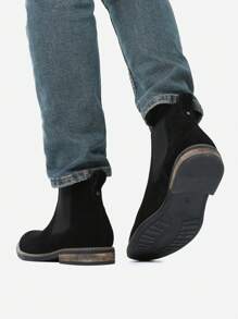 Men's Suede Leather Chelsea Ankle Boots - Black - View 10