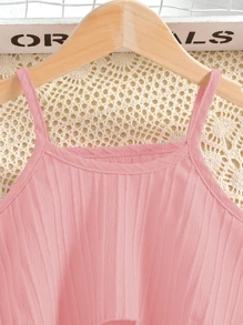 1 Set Girls Solid Wave Layered Hem Camisole + Shorts, With Crossbody Bag, Suit For Casual, Outdoor, Vacation, Summer