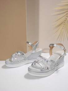 女士纯色坡跟厚底轻便凉鞋，套脚设计，奢华时尚鞋履，2025夏季新款舒适休闲女鞋，适合旅行、派对、正式场合。