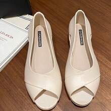 2025 露趾软底经典时尚休闲百搭一脚蹬高跟鞋 - 杏色 - 查看 4