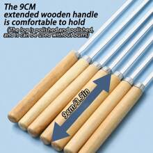 25pcs Wooden Handle Anti-Scalding Barbecue Skewers Can Be Reused 304 Stainless Steel Metal Barbecue Skewers Wide Skewers
