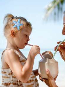 6 件海星发夹，闪光海星发夹海星发饰亮片按扣发夹海滩海星发夹适合女孩（粉色、蓝色、黄色）