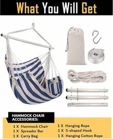 Hammock Chair Swing (500 Lbs Max) - Hanging Hammock Chair Rope Swing Indoor Hammock Chair,Outdoor Furniture,Swing Chair For Room,Amaca Para Adultos,Hamacas Para Adultos,Columpio Para Patio,Swing Sets Backyard, Patio Furniture Set For Bedroom, Outdoor, Patio, Bedroom, Porch, Deck - Sturdy Steel Bar With Anti-Slip Safety Rings - 藍白 - 查看 6