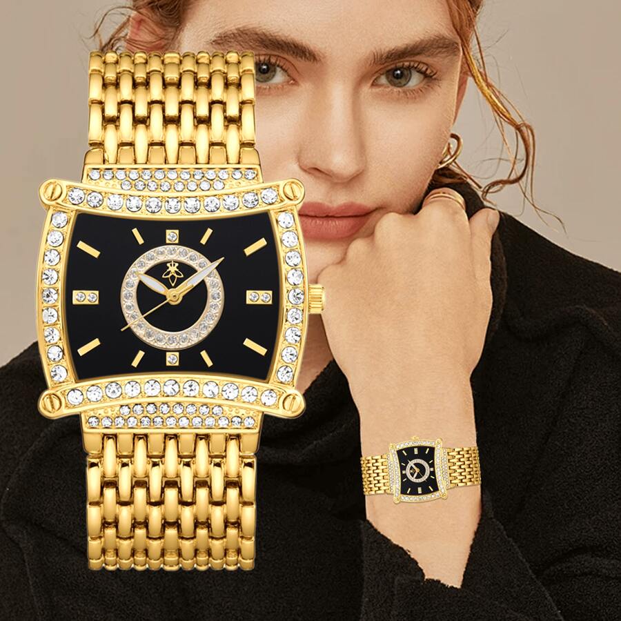 YaLaLuSi YaLaLuSi Brand 1 Piece Golden Elegant Temperament Hot Models Ladies Quartz Watch Bar Scale Luminous Pointers Rhinestone Decorated Dial Exquisite Bright Eyes Wear-Resistant Case Strap With Strap Adjuster Party Daily Work Evening Party Hundreds Of Models To Send Mum Lady Sister Holiday Gift Birthday Gift