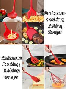 1/6pcs High Temperature Silicone Cookware Set,Barbecue Cooking SetTools , Integrated Design,No Hair Loss, Easy To Clean, Suitable For Barbecue, Cooking, Baking, Soup, Pastry, Cake, Cream, Jam