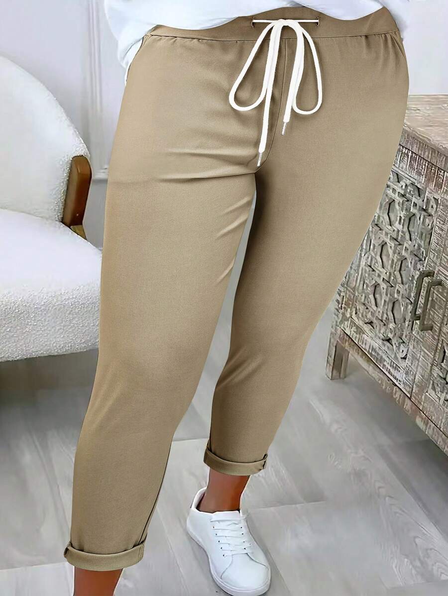 Pantalones informales con cordón para mujer de talla grande