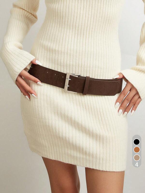 1 Peça Novo Cinto Elástico Para Mulheres, Estilo Milleraie Largo, Fivela Dupla Ajustável, Visual Fosco, Adequado Para Casual, Festa, Uso Diário, Primavera/Verão