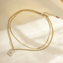 1pc Fashionable Titanium Steel Layered Necklace, Suitable For Women's Daily And Festival Wear - Gold - View 9