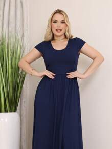 Vestido Longo Moda Evangelica Soltinho Confortável Plus Size Feminino - Azul - Visão 1