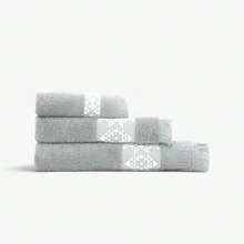 Green Black Turkish Cotton 100%| Hereke 3 Pcs Towel Set | 1 Piece 30x50 Cm Hand Towel, 1 Piece 50x80 Cm Face Towel, 1 Piece 70x140 Cm Bath Towel - Grey - View 2