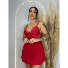 Sexy Lace Nightdress Backless Pajamas Sensual Comfortable Elegant Nightwear - Đỏ - Xem 2