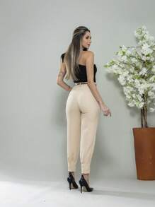 Carrot Pants With Zipper On The Leg, Tailored C3095 - 米色 - 查看 4