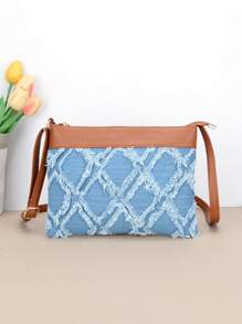 1PC Fashion Quilted Crossbody Bags For Women, Versatile Patchwork Plaid Shoulder Bag For Daily Used/Commuter/Gift, Ladies Travel Handbag And Purse, Blue Clutch Bag Phone Case Zipper Opening/Adjusted Strap