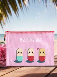 A4尺寸透明防水尼龙网眼药丸主题沙滩包，轻便，可爱药丸图案设计，耐用，是送给医务人员的理想礼物