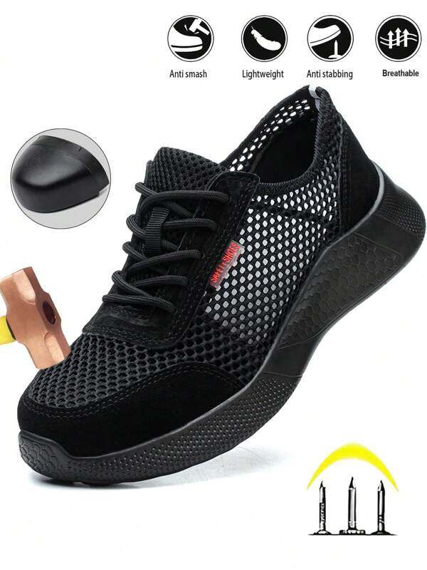 Men's Steel Toe Safety Shoes, Anti-Puncture, Anti-Smash, Lightweight, Breathable, Deodorized, For Construction, Factory Work