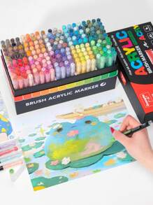 1 盒 GN8101 直接液体丙烯酸马克笔，3 代，墨水输出量大，颜色均匀，可堆叠颜色，无味，涂鸦笔，颜色鲜艳，覆盖力强，绘图和绘画笔，12 色/24 色/36 色/48 色/60 色/72 色/120 色/168 色，水性艺术家马克笔套装 - 双头，可混合墨水，可创作生动的艺术作品 - 万圣节、感恩节、圣诞节礼物的完美选择 - 彩色 - 查看 4