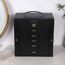 PU Leather Jewelry Box With Mirror, Large Capacity Jewelry Storage Box For Necklaces, Rings, Earrings, Bracelets, Lockable Gift Box With Mirror, Multifunctional Jewelry Organizer Box With Drawers - Portable Jewelry Box - View 11