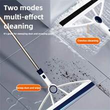 1pc Household Silicone Long Handle Floor Squeegee, Magic Broom, 2 In 1 Dual Head Magic Broom For Wiping Water, Stains, Hair On Floors, Windows, Glass, Bathroom, Walls, Cleaning Tool, Cleaning Supplies, Dorm Essential