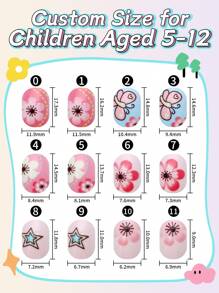 24pcs Kids Press-On Nails Girls Fashion False Nails Set, Kids Nails Artificial False Nails Patches Pre-Glued Full Coverage Short Acrylic Nails Suitable For 3-12 Years Old Kids Nails Great For Girls Birthday Gifts Kids Nail Art Decoration (Floral Butterfly)