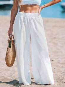 Women's Plus Size Elegant High-Waisted Loose Wide-Leg Pants - Lightweight And Breathable Fabric, Suitable For Autumn And Winter, Machine Washable Solid Color, Women's Pants, Bohemian Style, Soft Texture, Versatile Bottoms