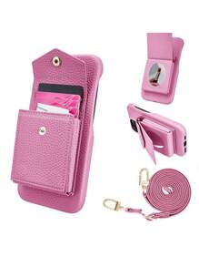 keyunfei محفظة بسوستة بنمط مُحبّب بلون البنفسجي الداكن، حامل بطاقات رأسي مع حزام كتف قابل للفصل، سعة كبيرة مع مرآة، غطاء هاتف متعدد الوظائف مقاوم للخدش يتوافق مع 16 Pro Max/ 13/Galaxy S25 Ultra/Galaxy S24 Ultra/13 Ultra/ Pixel 9 XL/Vivo X90 Pro+/Magic5 Pro/P30 Lite/Redmi K70E