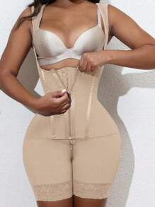 Women's Solid Color Zipper Corset Shapewear Romper, Tummy Control Shaper, Women's Shapewear For Daily Wear - Apricot - View 2