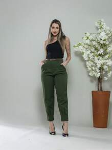 Carrot Pants With Zipper On The Leg, Tailored C3095 - Army Green - View 3