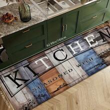 1pc/2pcs Classic Dark-Colored Wood Grain Pattern Kitchen Floor Mat, High Rebound Memory Foam, Water Absorbent, Anti-Slip, Suitable For Kitchen, Bathroom, Hallway, Entryway, Dining Room And Other Home Decor