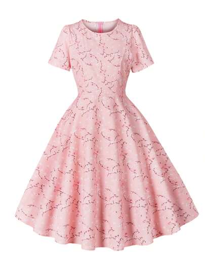 Summer Elegant Round Neck Knee-Length Floral Print Casual Vacation Dress