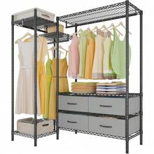 2025 New VIPEK L20 L Shaped Garment Rack Corner Adjustable Clothing Rack Heavy Duty Coat Rack  4 Fabric Drawers, Compact Standing Clos Rack Metal Wardrobe Closet Rack For Cloakroom, Black - 影像顏色 - 查看 1