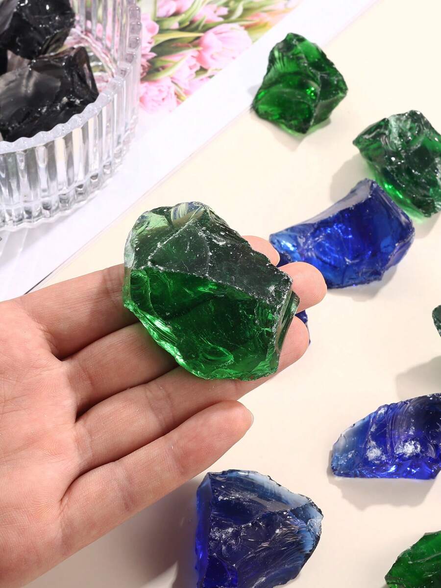 High Luster Reflective Fire Glass Gravel,Fire Gems,Fire Drops,Fire Glass Pebbles Stones Beads Chips For Fire Pit Fish Tank Aquarium Garden (Green) - Green - View 1