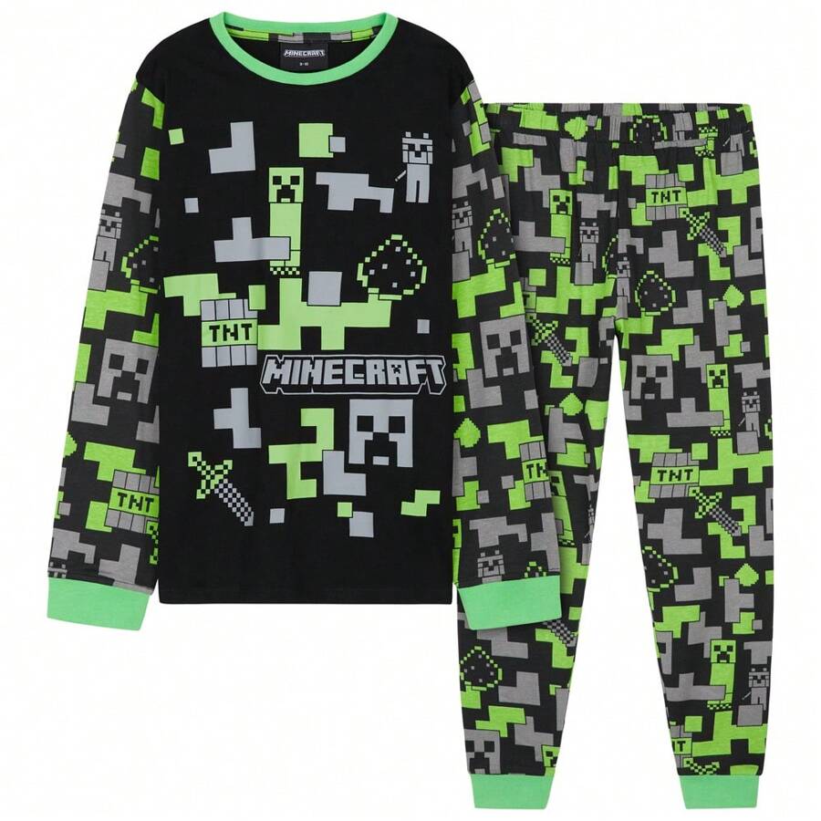 Minecraft Pyjama Set Cotton Lounge Wear Long Top And Bottoms PJ 7-14 Years Gamer Gift - Multicolor - View 1