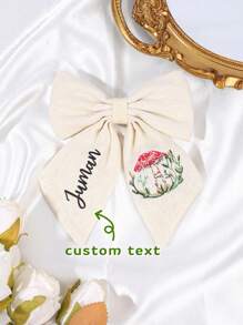 1 pieza Pinza de pelo con lazo bordado personalizado para niñas, lazos de pelo bordados con nombre personalizado, pinza de pelo con lazo de flor bordado, adecuado para decoración diaria del cabello, regalo para niñas, multifuncional, ornamental, grabado, letra, elegante, lindo, colorido, kawaii, adorable, casual, único, personalizado, regalos para bebés, lindos, familia, amigos, hija, hijo, ella, para el Día del Niño, vacaciones de primavera