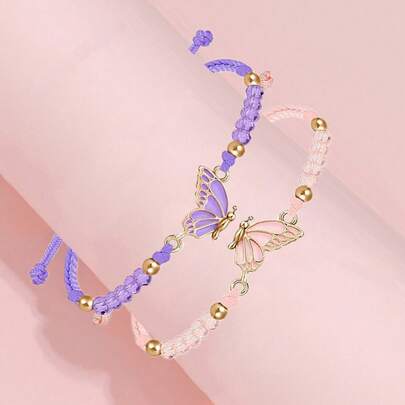 Set de 2 pulseras ajustables con mariposas de cuentas lindas para niñas, mejor regalo para la mejor amiga