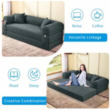 Compression Sofa - Convertible Floor Foldable Sofa Bed - With 2 Pillows, Corduroy, Queen Size - Màu xám đen - Xem 3