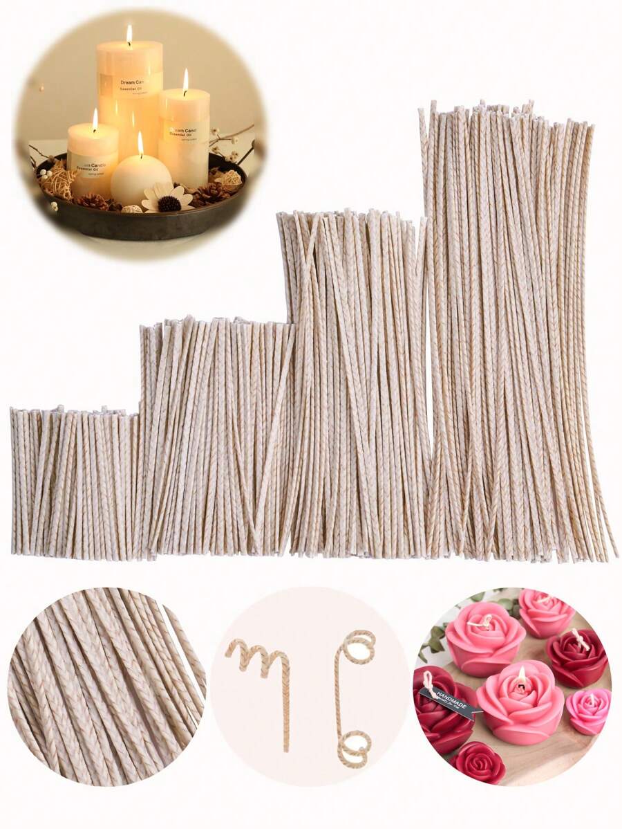 Bộ 100 bấc nến, bấc nến tự nhiên không khói, bấc nến uốn cong để làm nến thơm, vật liệu làm chậu nến tự làm từ đậu nành có bấc sáp bền, phụ kiện bấc - lõi sáp - Xem 1