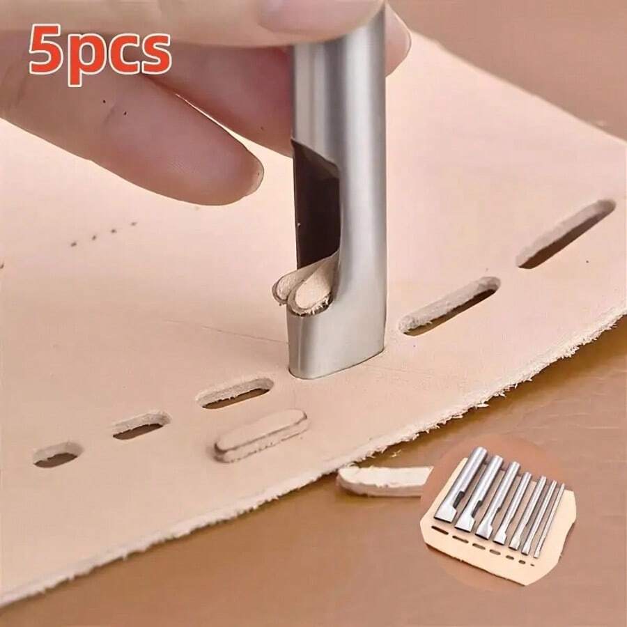 5pcs/Set Oval Leather Hole Punch Kit - Stainless Steel, 1.5-9mm, For DIY Bags, Shoes, Belts - Heavy Duty Handcraft Tool Set