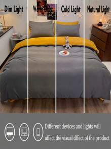 Set de ropa de cama para dormitorio de 3 piezas en gris oscuro y amarillo mostaza, super suave, que incluye 1 funda de edredón y 2 fundas de almohada, lavable a máquina, sin relleno - Gris Oscuro - Ver 5