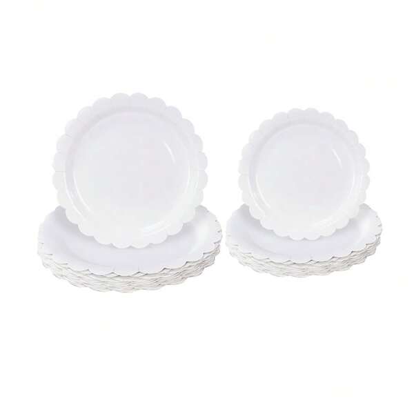 10pcs/20pcs/40pcs/Set, White Paper Plates 9 Inch 7 Inch White Scalloped Plates Disposable Dinner Plates Dessert Plates For Wedding Bridal Shower Newborn Shower Birthday Party