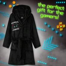 City Comfort Dressing Gown Gaming Fleece 7-14 Years - Black - View 3