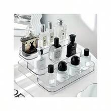 3-Tier Tempered Acrylic Cosmetic Organizer - Vanity Display Shelf With Trapezoid Design For Lipstick/Brushes/Skincare | Multi-Angle Visibility Bathroom Countertop Storage | Dustproof Makeup Display Case - Multicolor - View 4