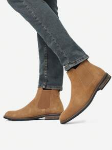 Men's Suede Leather Chelsea Ankle Boots - Khaki - View 9