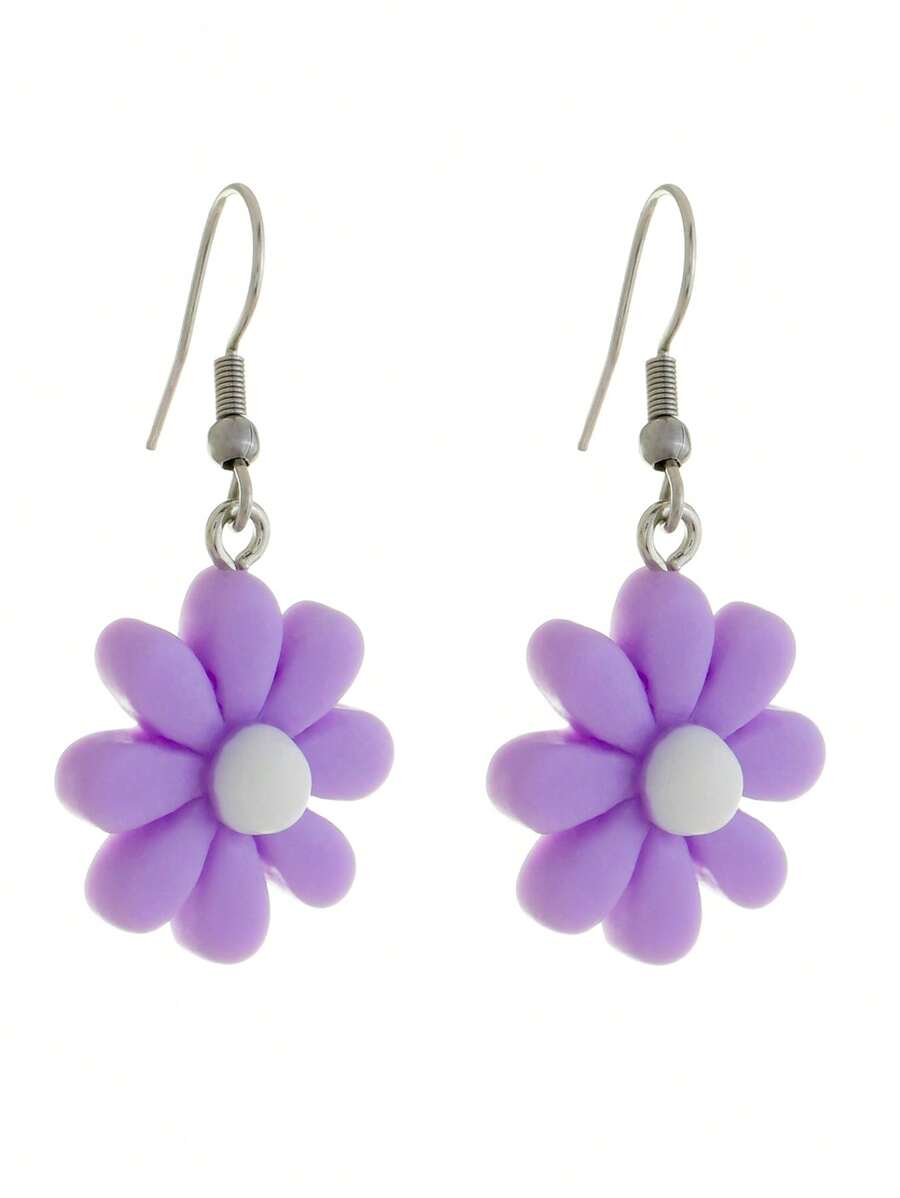 Anti-Allergic Colorful Daisy Flower Earring - Màu tím - Xem 1