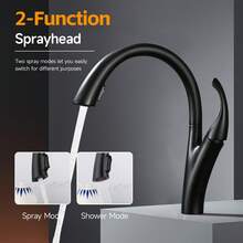 Pull-Out Basin Faucet With Hot/Cold Water Anti-Splash Kitchen Sink Faucet 360° Swivel Spray Modern Bathroom Vanity Faucet Undermount Installation - 黑色 - 查看 2