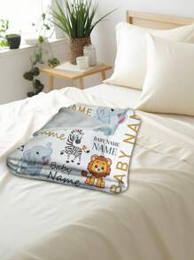 1pc Custom Name Blanket For Kids, Customized Cartoon Animal Pattern Blankets, Personalized Children'S Blanket, Personalized Flannel Throw Blankets, Personalized Gifts For Girl, - Style a - View 4
