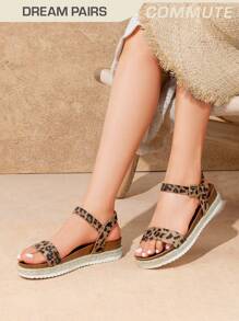Women's Wedge Sandals Low Heel One-Strap Ankle Strap For Dress Vacation, Wedding,Beach Commuting Summer Flat Sandal  Leopard Shoes - 豹 - 查看 2